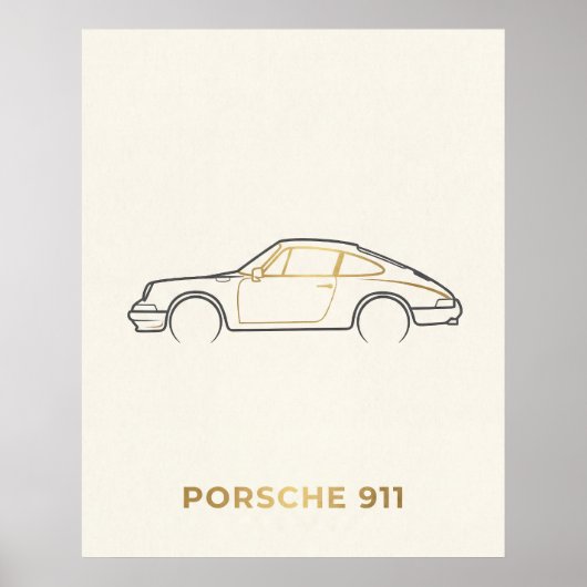 ミニマリスト ポルシェ 911 ラインアート ポスター (正面)