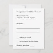 ミニマリスト、ミニマルで及び控え目な"R.S.V.P."カード 出欠カード (裏面)