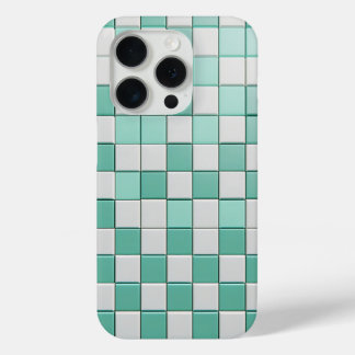 ミニマリスト ミントグリーン&ホワイト チェック柄ケース iPhone 15 PROケース