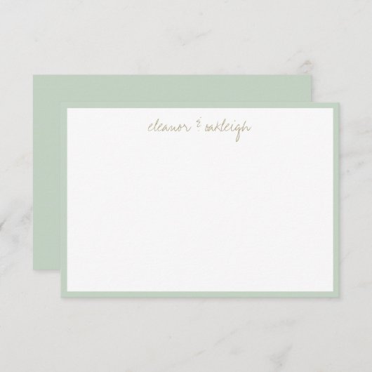 ミニマリスト ミントセージ 境界線 カスタムスクリプト名 サンキューカード (正面/裏面)