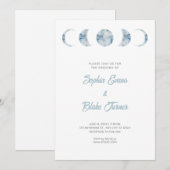 ミニマリスト ムーンフェイズ 天体ブルー ウェディング 招待状 (正面/裏面)