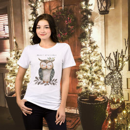 ミニマリスト・メリークリスマスウォーターカラーフクロウ トライブレンドＴシャツ