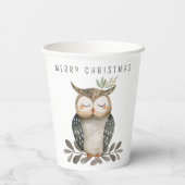 ミニマリスト・メリークリスマスウォーターカラーフクロウ 紙コップ (裏面)