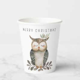 ミニマリスト・メリークリスマスウォーターカラーフクロウ 紙コップ