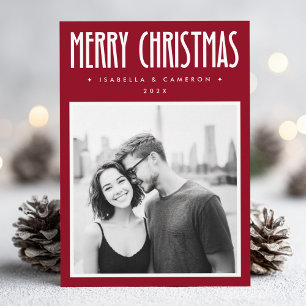ミニマリスト メリークリスマス ダークディープレッド 写真 シーズンカード