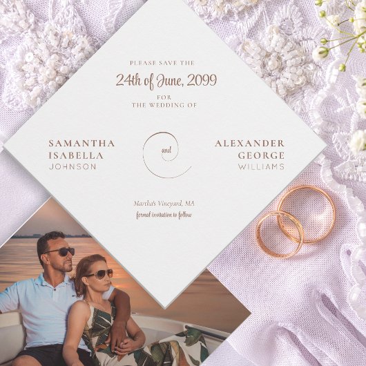 ミニマリスト モカ ムース タイムレス アンパサンド ウェディング セーブザデート