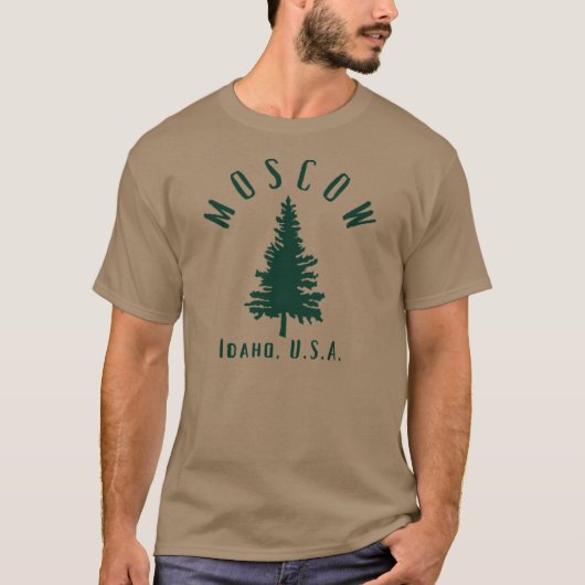 ミニマリスト モスクワ アイダホ州 ダークグリーン 原始的 シンプル Tシャツ (正面)