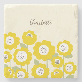 ミニマリスト モダンなひまわり ミニマル カスタムネーム ストーンコースター