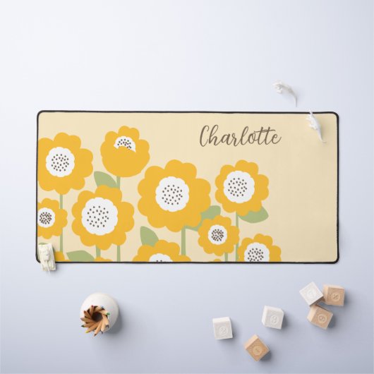 ミニマリスト モダンなひまわり ミニマル カスタムネーム デスクマット (キッズテーブル)