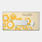 ミニマリスト モダンなひまわり ミニマル カスタムネーム デスクマット (キーボード&マウス)