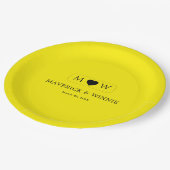 ミニマリスト モダン ウェディング ブライト イエロー 9" ラウンド ペーパープレート (アングル)