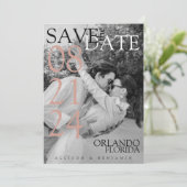 ミニマリスト、モダン、エレガントな黒と白の写真 セーブザデート (スタンド正面)