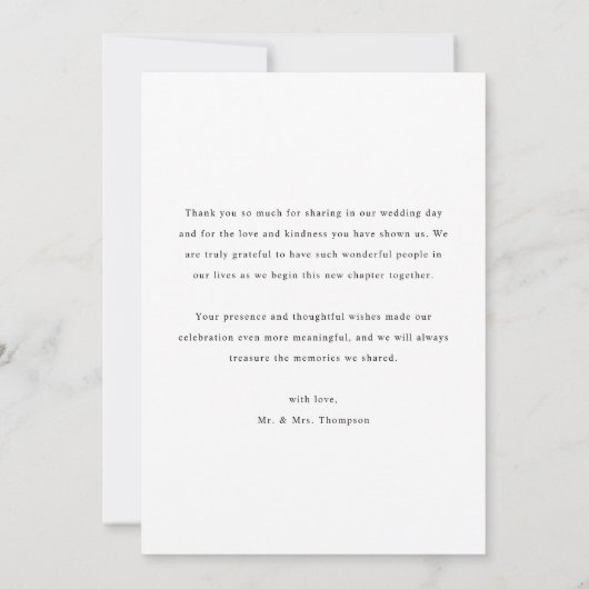 ミニマリスト モダン オーダーメイド ウェディング フォト サンキューカード (裏面)