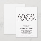 ミニマリスト モダン カリグラフィー 100歳の誕生日 招待状 (正面/裏面)