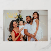 ミニマリスト モダン クラシック ファミリー フォト 箔シーズンカード (正面)