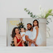 ミニマリスト モダン クラシック ファミリー フォト 箔シーズンカード (立ち正面)