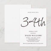 ミニマリスト モダン シンプル カリグラフィー 34歳の誕生日 招待状 (正面/裏面)