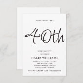 ミニマリスト モダン シンプル カリグラフィー 40歳の誕生日 招待状 (正面/裏面)