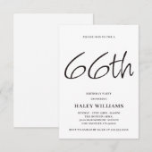 ミニマリスト モダン シンプル カリグラフィー 66歳の誕生日 招待状 (正面/裏面)