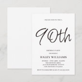 ミニマリスト モダン シンプル カリグラフィー 90歳の誕生日 招待状 (正面/裏面)