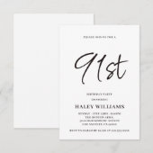 ミニマリスト モダン シンプル カリグラフィー 91歳の誕生日 招待状 (正面/裏面)