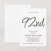 ミニマリスト モダン シンプル カリグラフィー 92歳の誕生日 招待状 (正面/裏面)