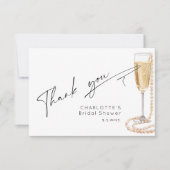ミニマリスト モダン スクリプト パールとプロセッコ サンキューカード (正面)