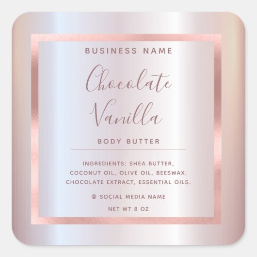 ミニマリスト モダン タイポグラフィー ホイル ローズゴールド フレーム スクエアシール (正面)