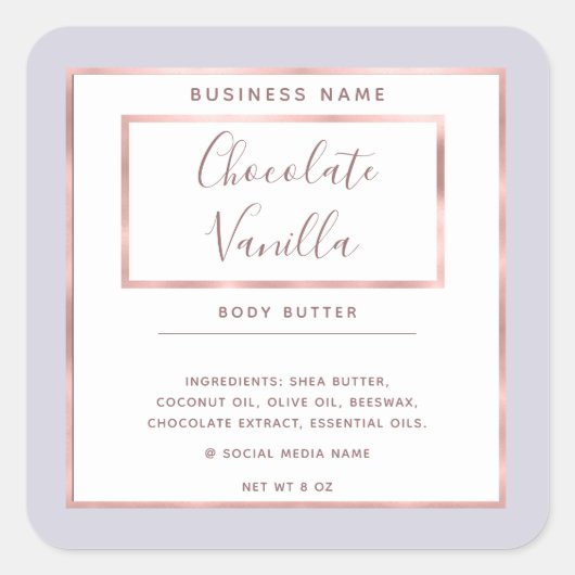 ミニマリスト モダン タイポグラフィー 白 ローズゴールド フレーム スクエアシール (正面)