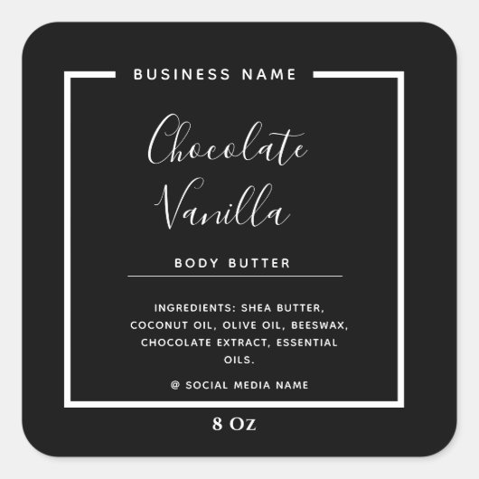 ミニマリスト モダン タイポグラフィー 黒 白 製品 スクエアシール (正面)