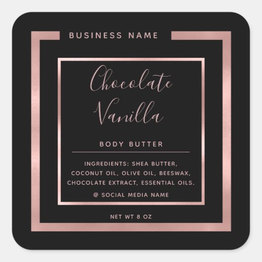 ミニマリスト モダン タイポグラフィ ローズゴールド フレーム スクエアシール (正面)