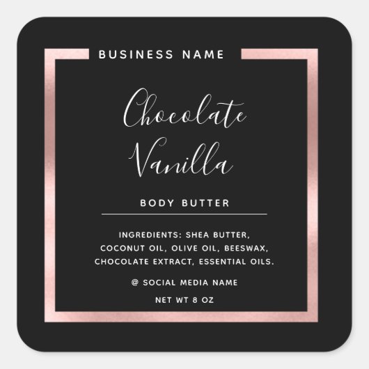 ミニマリスト モダン タイポグラフィ ローズゴールド フレーム スクエアシール (正面)