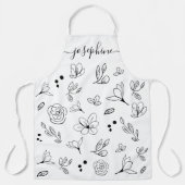 ミニマリスト モダン 白 黒 花柄 オーダーメイド エプロン (正面)