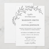 ミニマリスト モノクロ ローレル ブランチ リーフィー ウェディング 招待状 (正面/裏面)