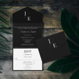 ミニマリスト モノグラム ウェディング | ブラック オールインワン招待状
