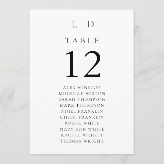 ミニマリスト モノグラム テーブル ナンバー 席次表 招待状 (正面)