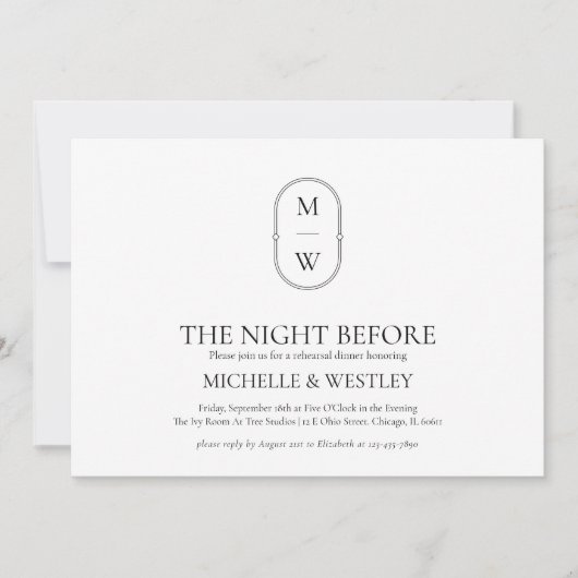 ミニマリスト モノグラム 結婚式 リハーサル ディナー 招待状 (正面)
