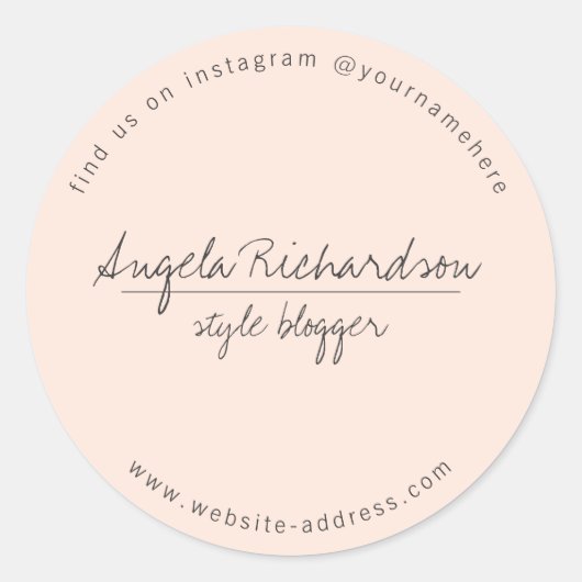 ミニマリスト ユニーク 手書き ピンク ラウンドシール (正面)