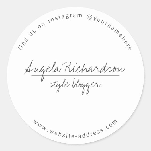 ミニマリスト ユニーク 手書き 白 ラウンドシール (正面)