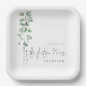 ミニマリスト ユーカリ おめでとう 未来のミセス ネーム ペーパープレート (正面)