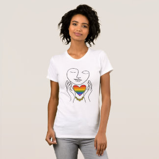 ミニマリスト ラインアート ヒューマンプライド レインボーハート Tシャツ