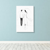 ミニマリスト ラインアート ロマンチック カップル 手をつないで キャンバスプリント (インサイチュ (ウッドフロア))