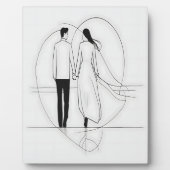 ミニマリスト ラインアート ロマンチック カップル 手をつないで フォトプラーク (正面)