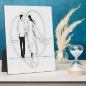 ミニマリスト ラインアート ロマンチック カップル 手をつないで フォトプラーク (側面)