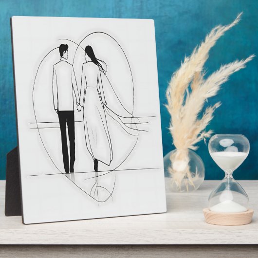 ミニマリスト ラインアート ロマンチック カップル 手をつないで フォトプラーク (側面)