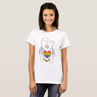 ミニマリスト ラインアート 人権 プライド レインボー ハート Tシャツ