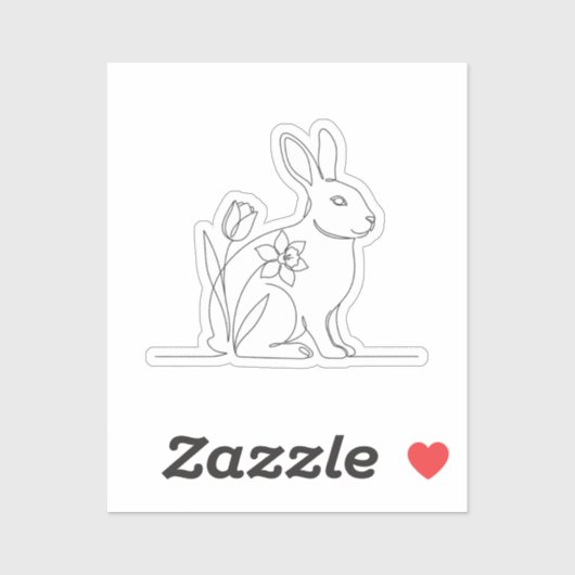 ミニマリスト ライン アート ウサギと花のイースター シール (シート)