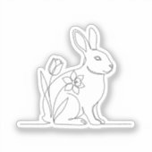 ミニマリスト ライン アート ウサギと花のイースター シール (正面)