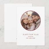 ミニマリスト ラウンド フォト ネーム ハッピー ニュー イヤー シーズンカード (正面/裏面)