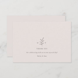 ミニマリスト リーフ ピンク ブラック 結婚式 お礼カード 招待状